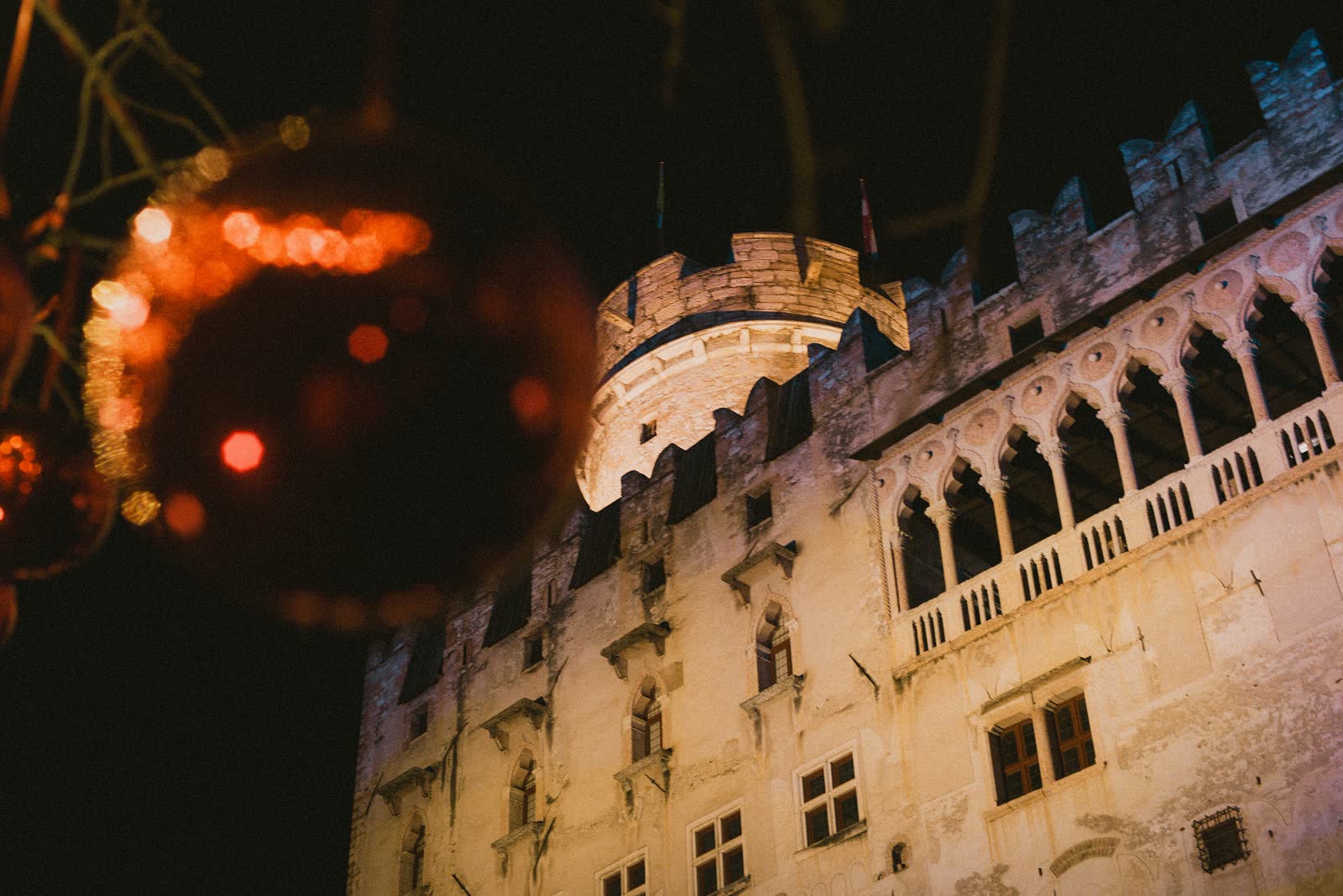 Trento's Castello del Buonconsiglio lit up at night